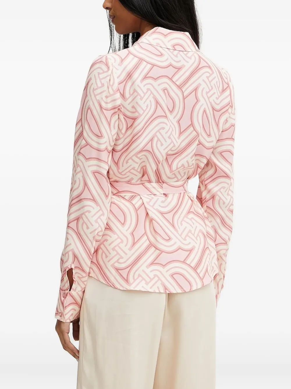 Silvian Heach Abstract-print Belted Shirt In Pink