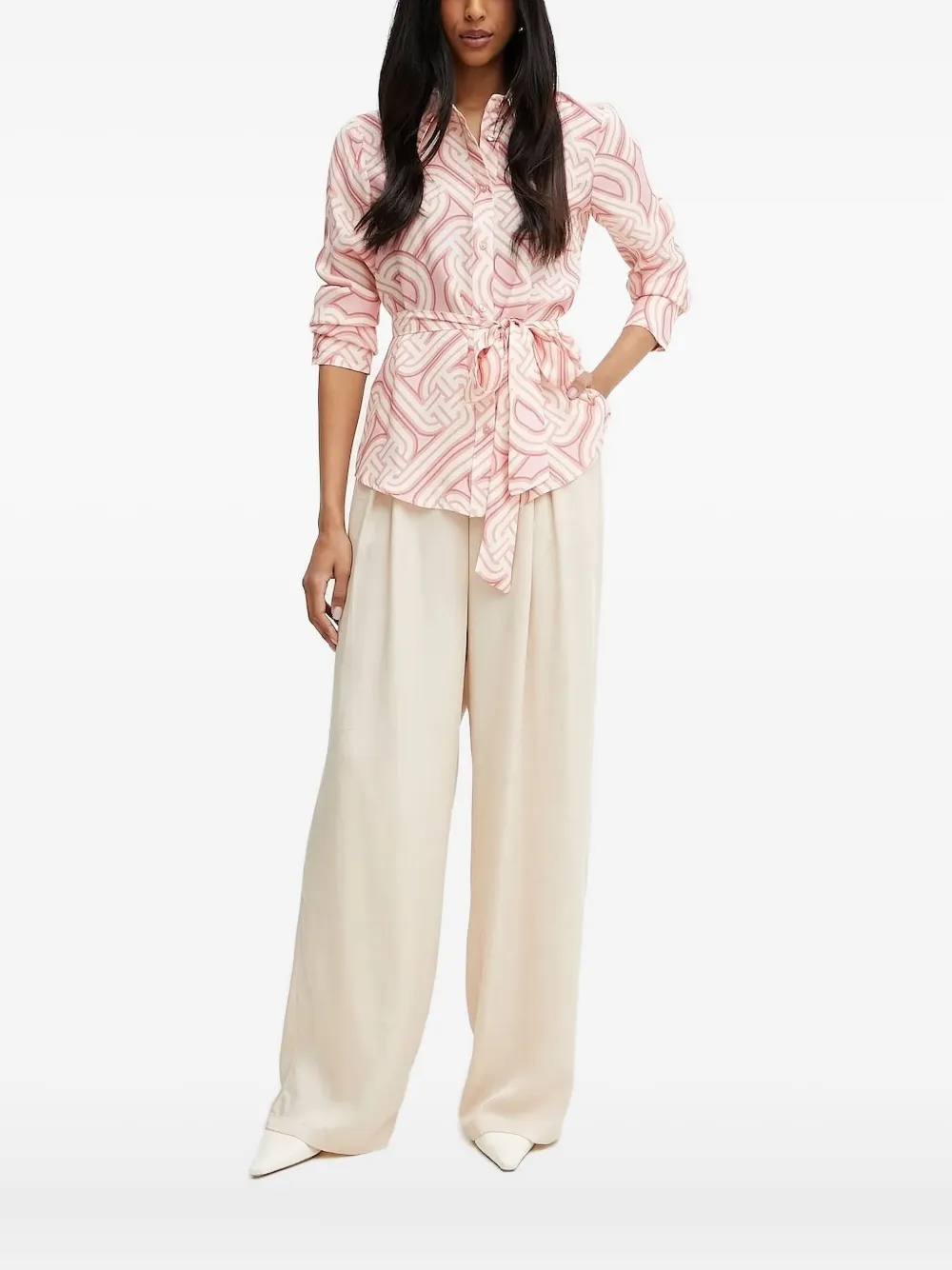 Silvian Heach Abstract-print Belted Shirt In Pink