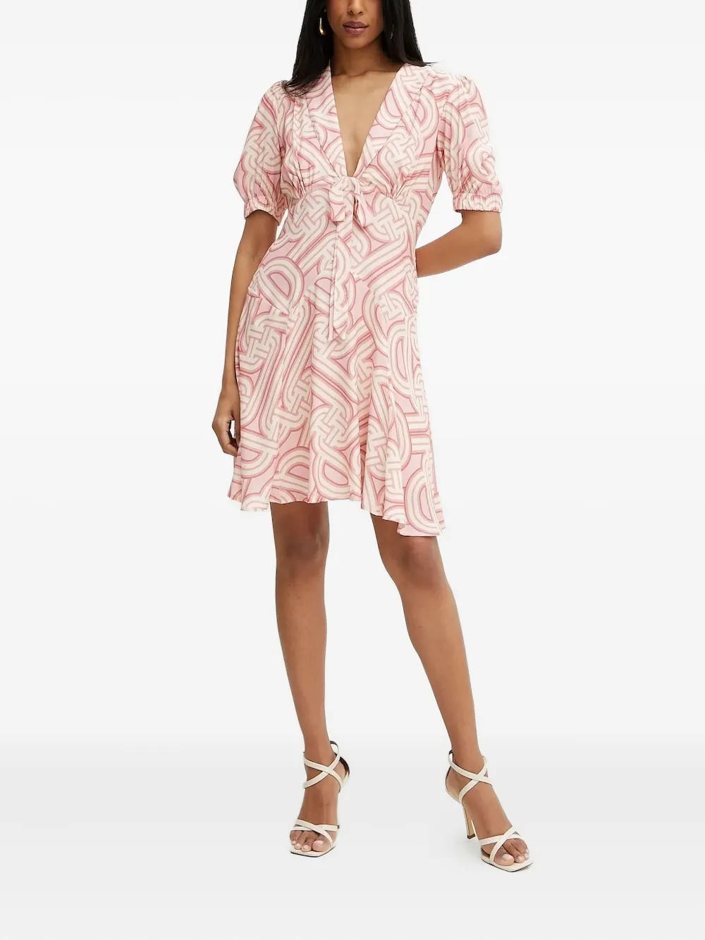 Silvian Heach Midi-jurk met pofmouwen en abstracte print Roze