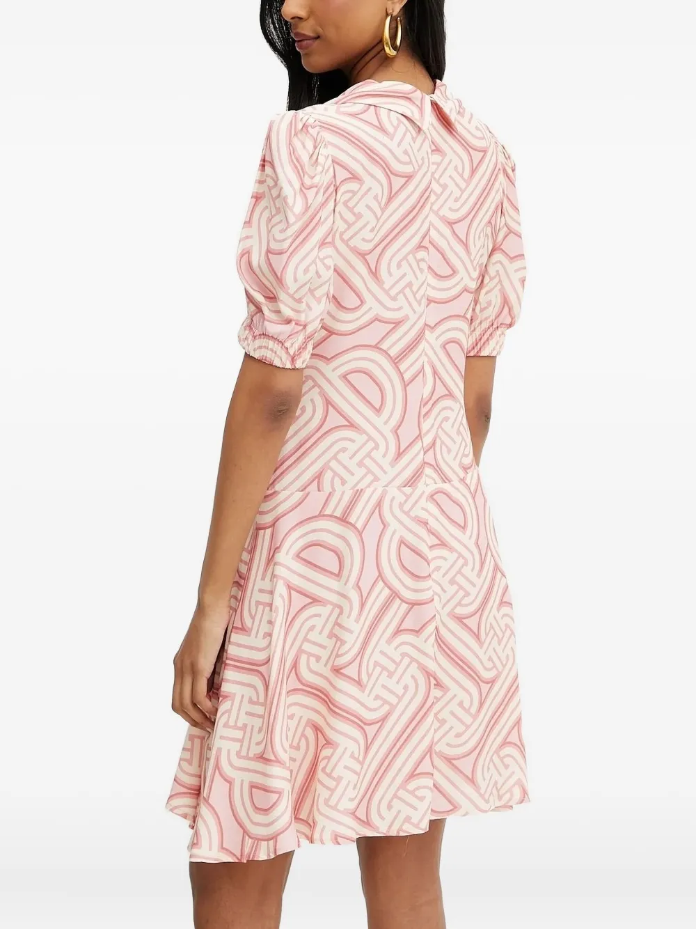 Silvian Heach Midi-jurk met pofmouwen en abstracte print - Roze