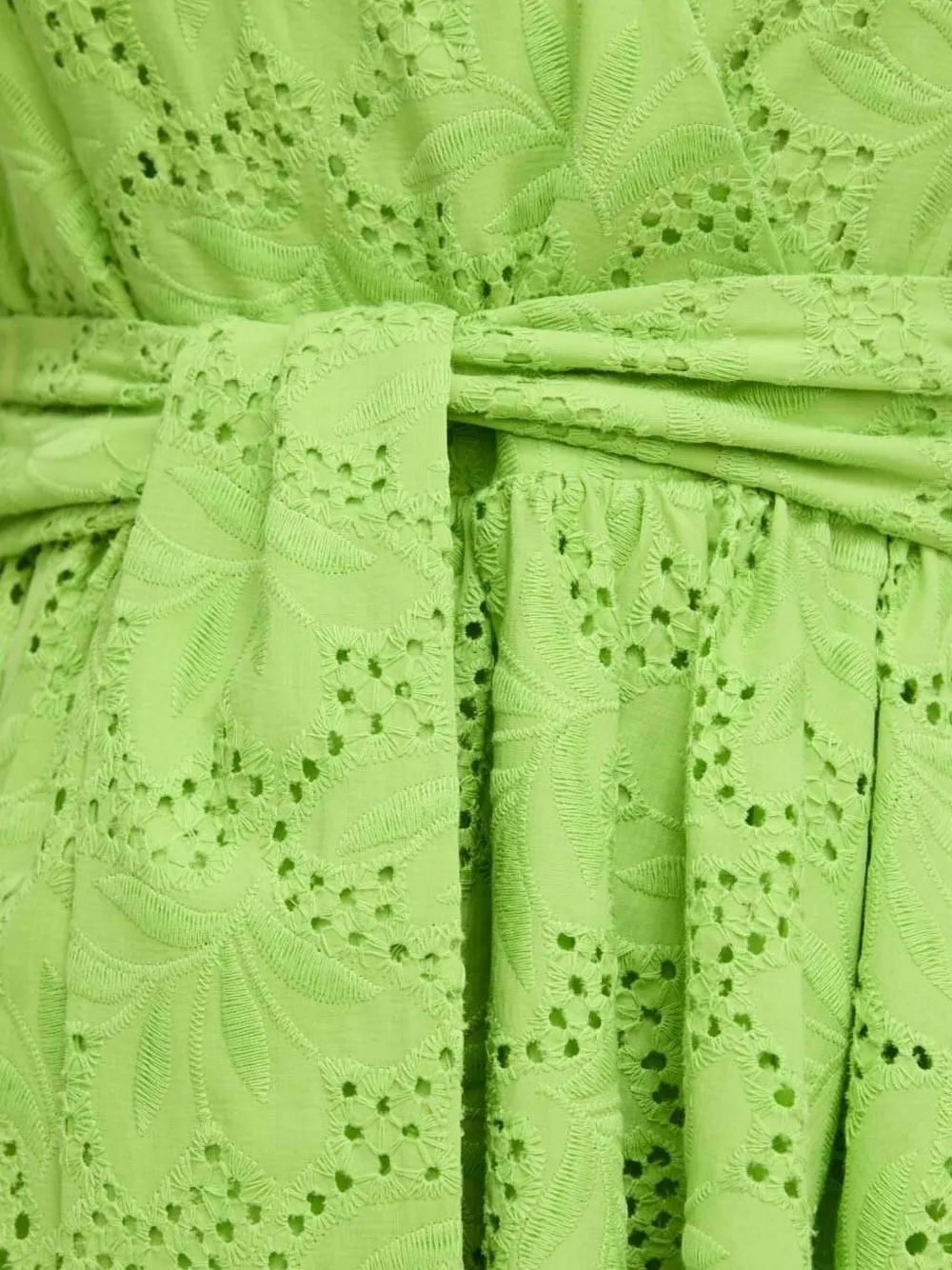 Silvian Heach Eyelet-embroidered Belted Mini Dress In Green