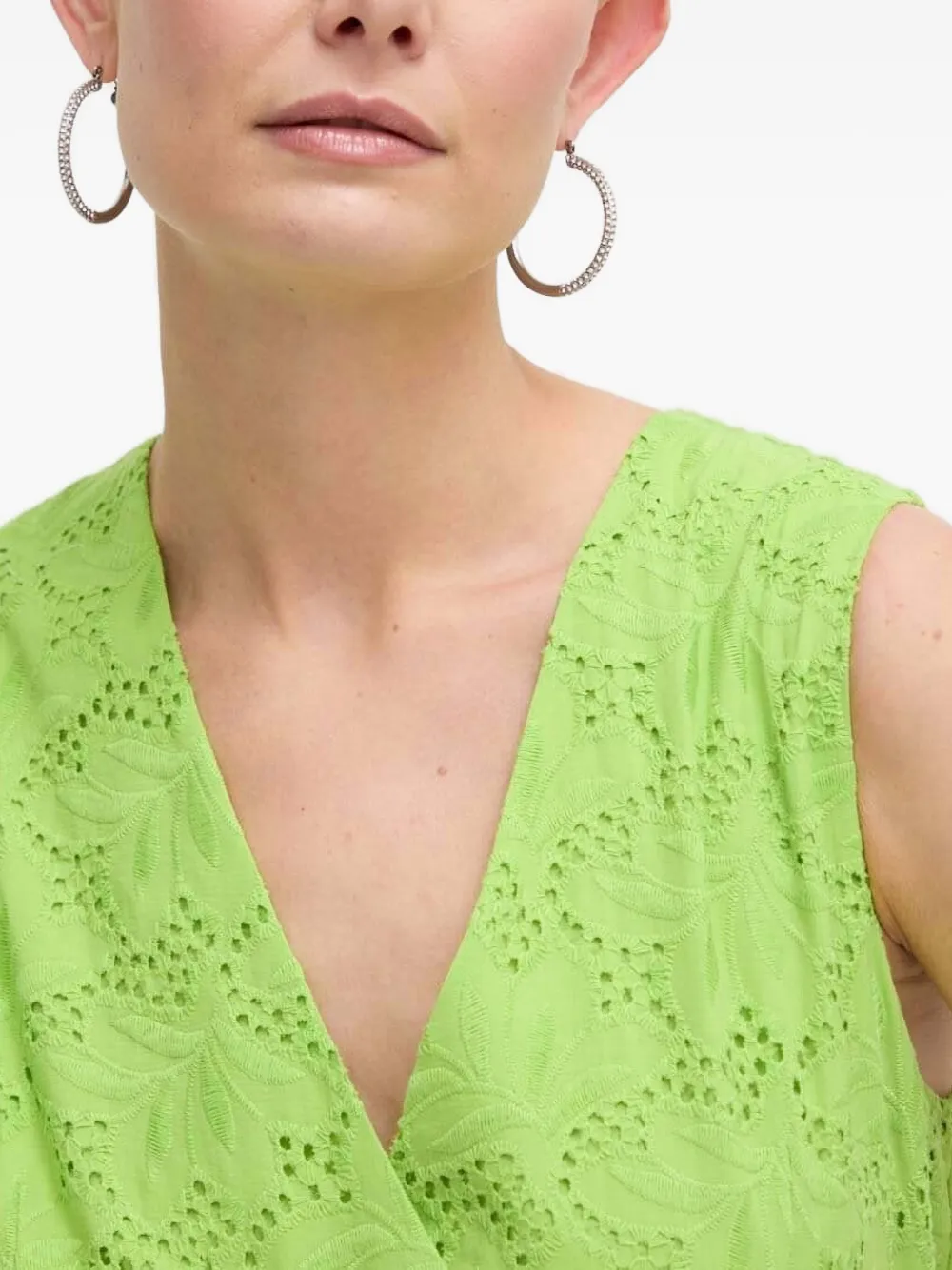 Silvian Heach Eyelet-embroidered Belted Mini Dress In Green