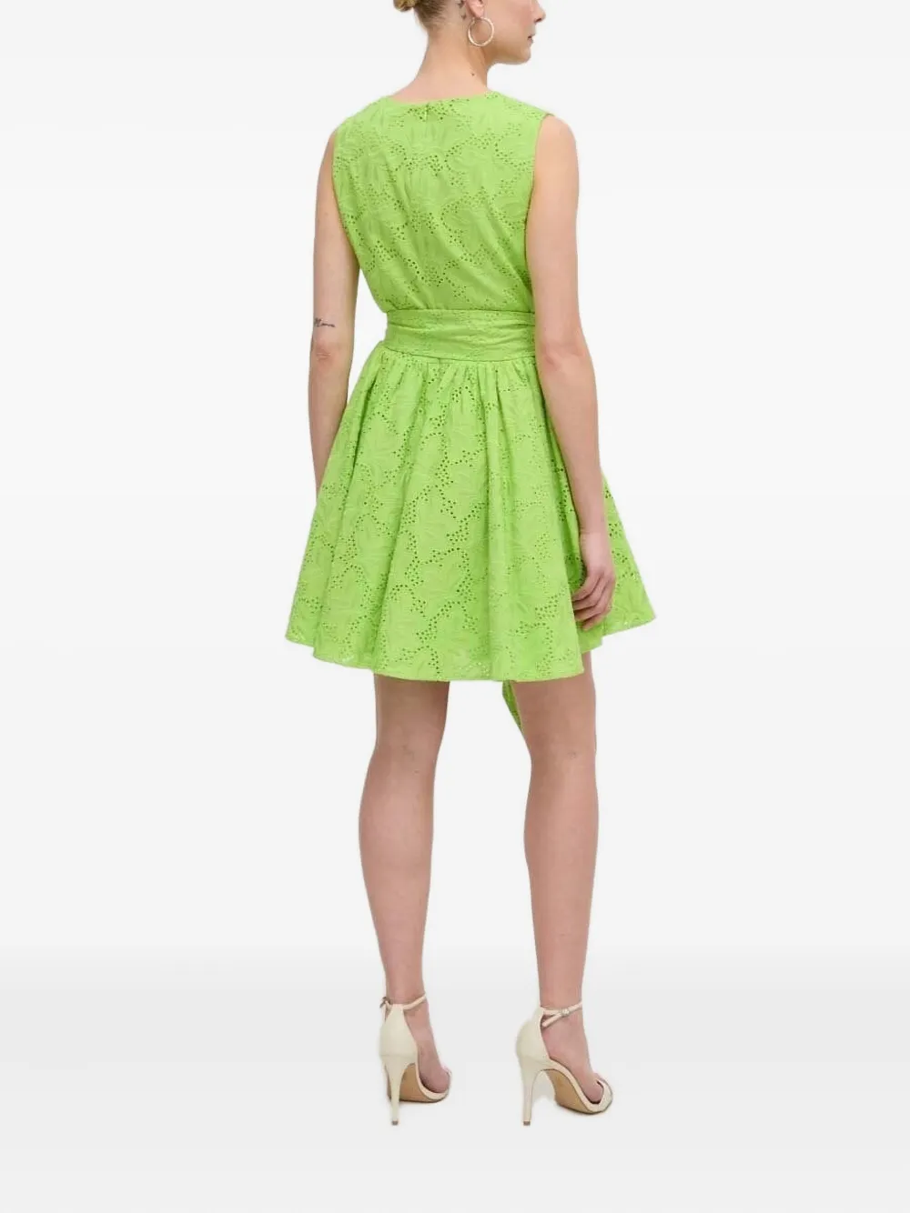 Silvian Heach Eyelet-embroidered Belted Mini Dress In Green