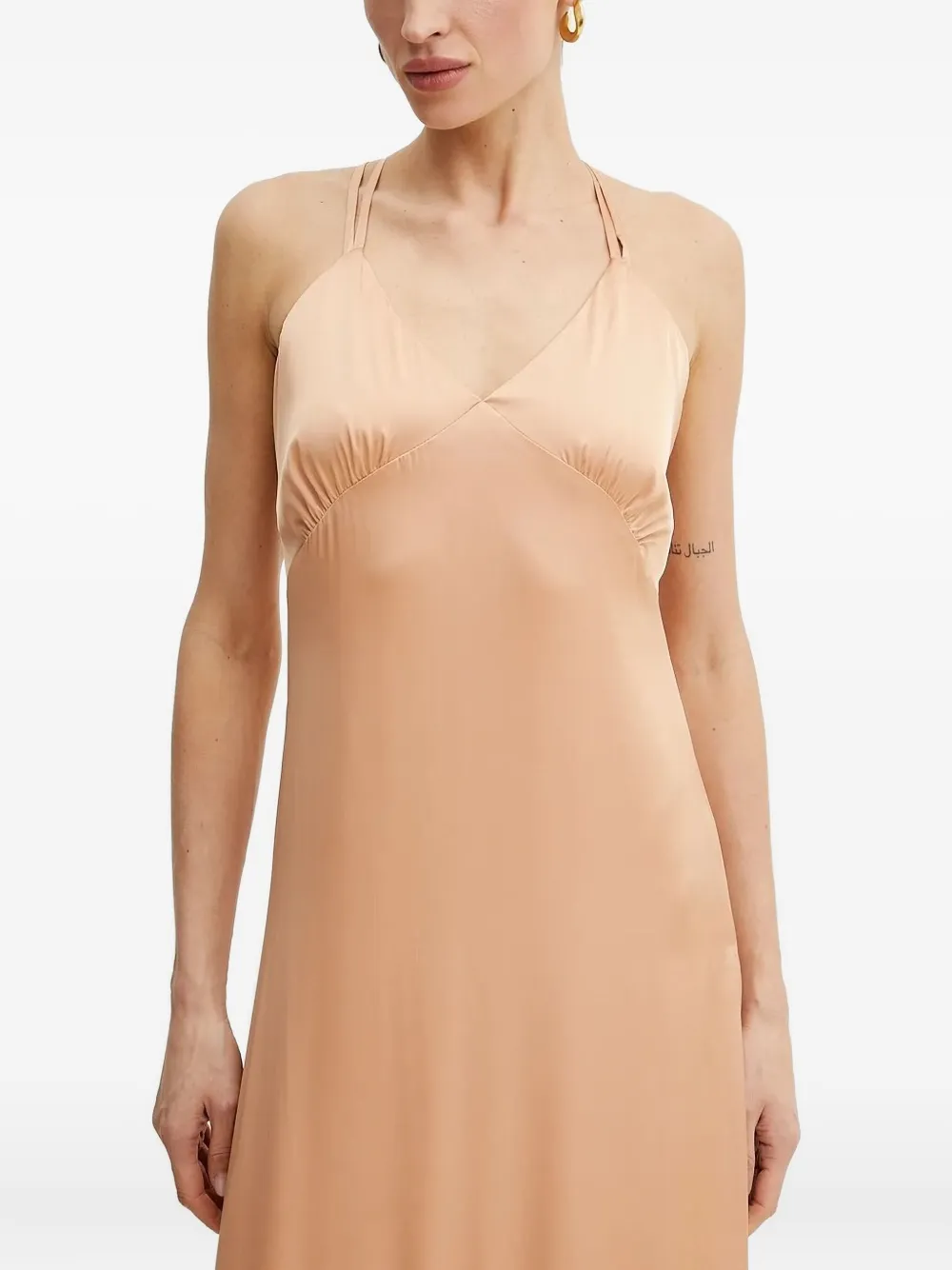 Silvian Heach Cross-back Tiered Maxi Dress In Brown