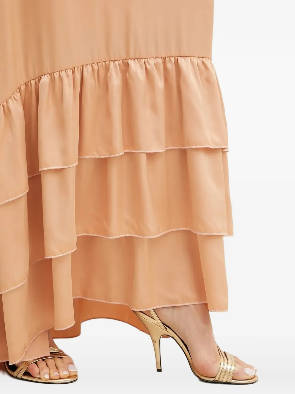 Silvian Heach Cross-back Tiered Maxi Dress In Brown