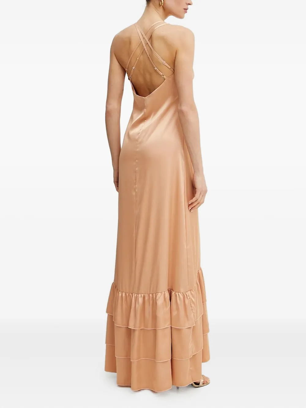 Silvian Heach Cross-back Tiered Maxi Dress In Brown