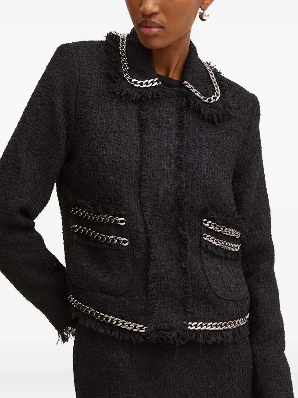 Silvian Heach Chain-trimmed Tweed Jacket In Black