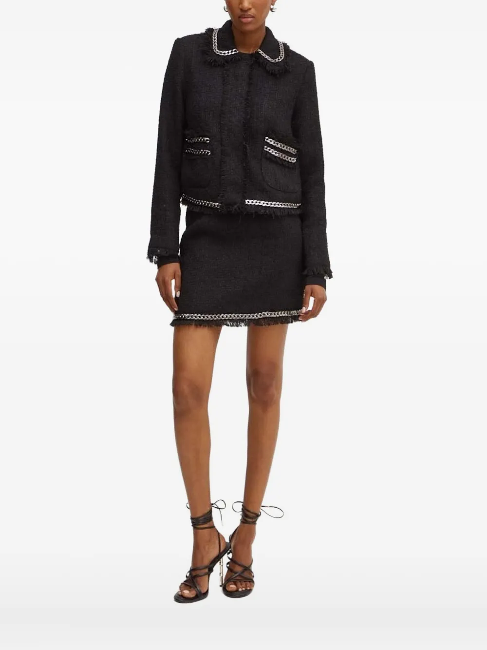 Silvian Heach Chain-trimmed Tweed Jacket In Black