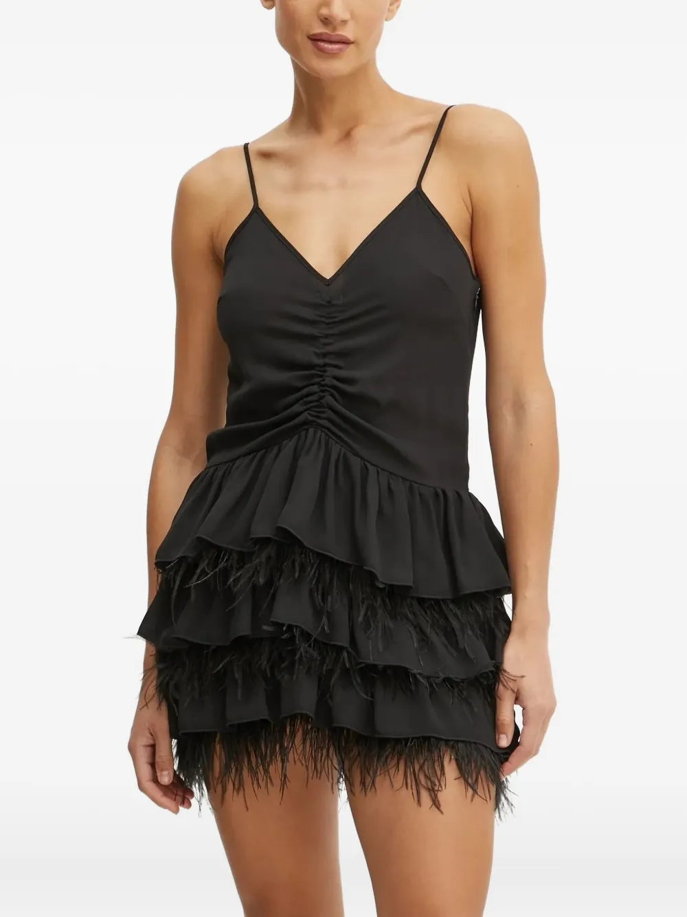Silvian Heach Mini-jurk met ruches en veren afwerking Zwart