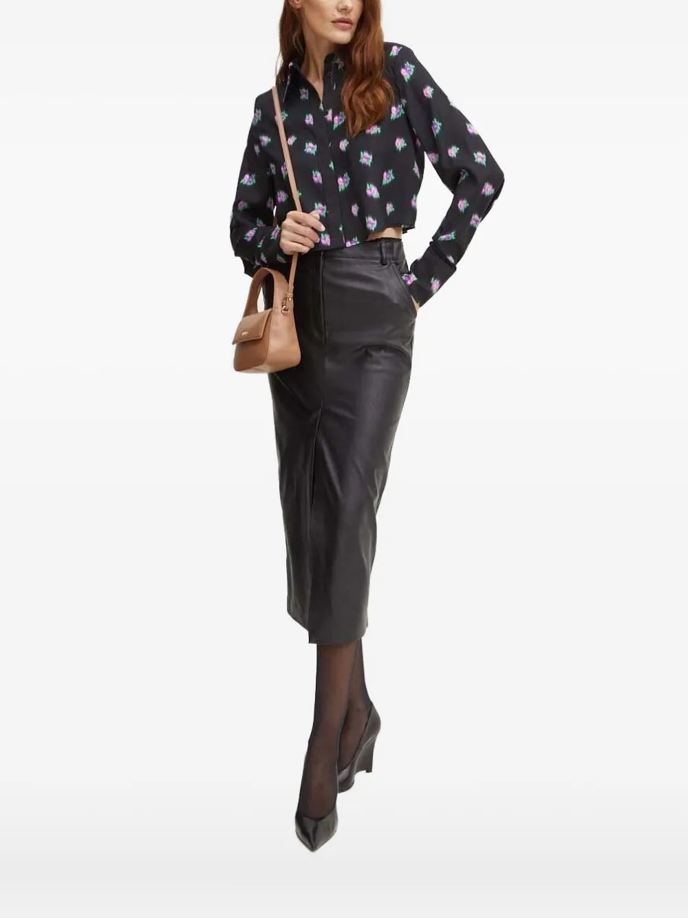 Silvian Heach Floral-print Cropped-hemline Shirt In Gray