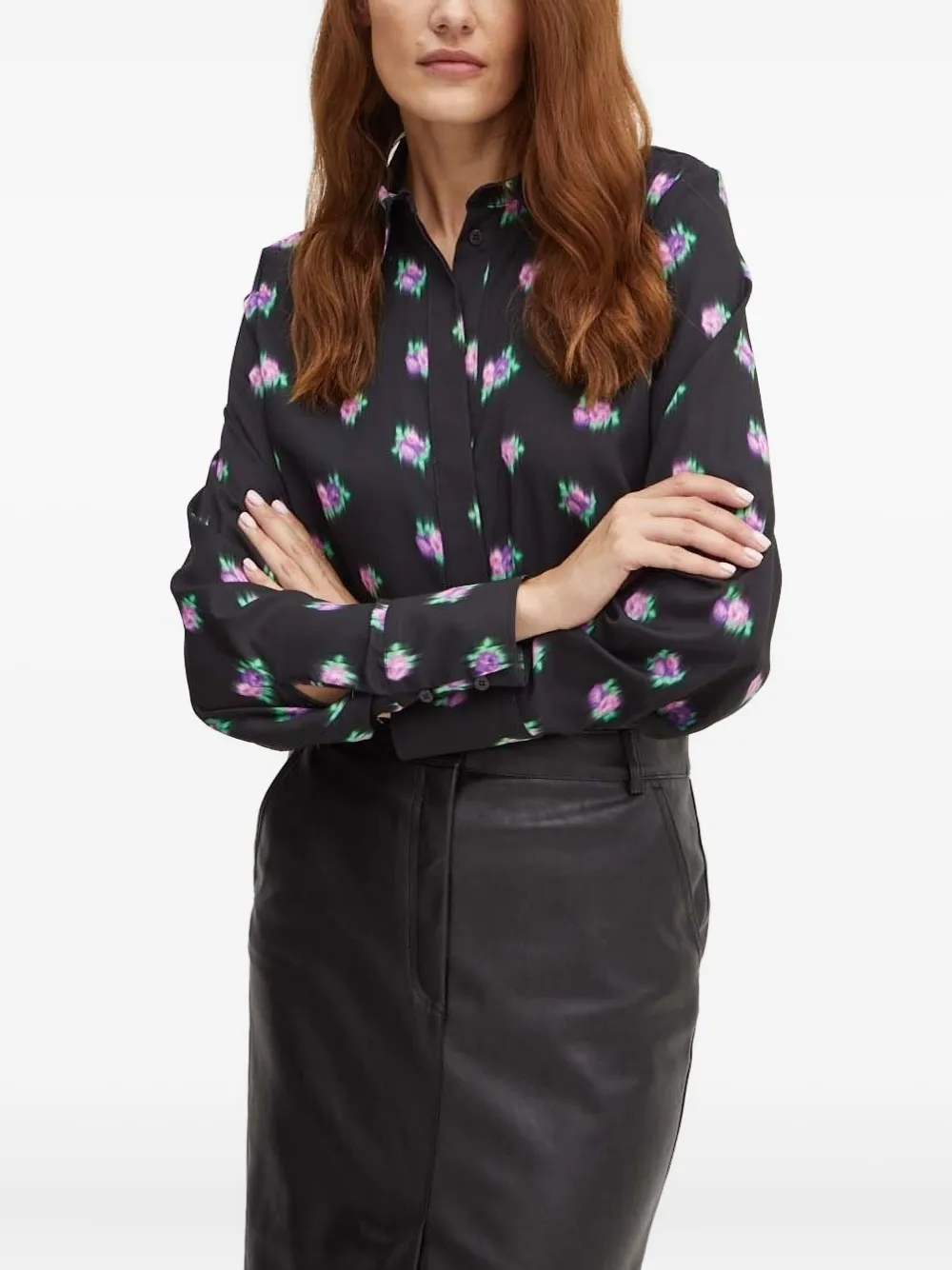Silvian Heach Floral-print Cropped-hemline Shirt In Gray
