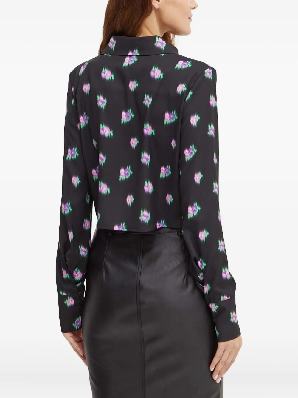 Silvian Heach Floral-print Cropped-hemline Shirt In Gray