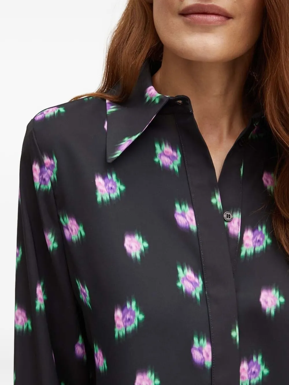 Silvian Heach Floral-print Cropped-hemline Shirt In Gray
