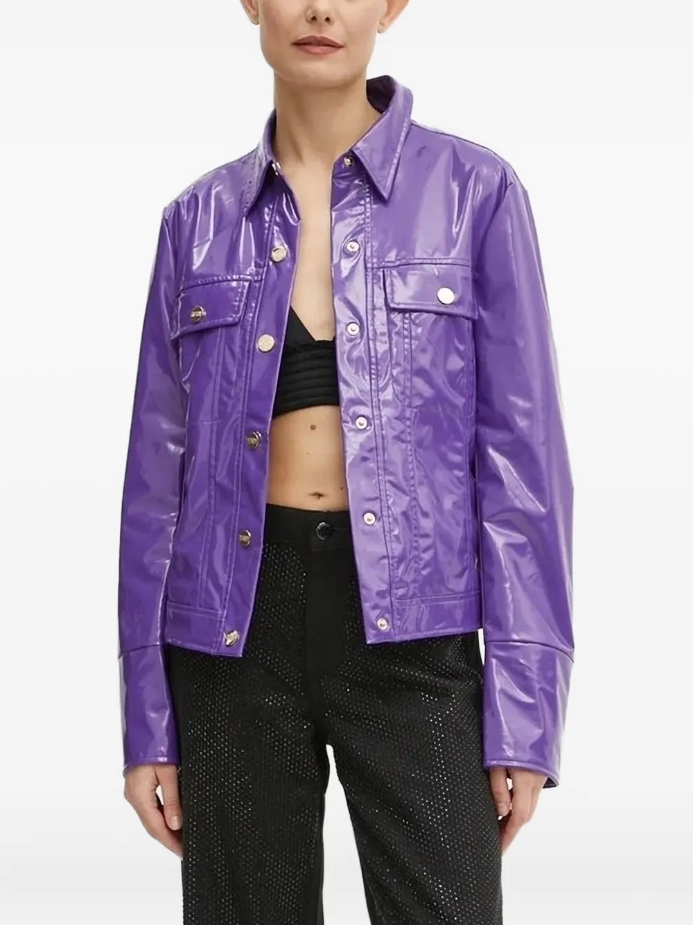 Silvian Heach High-shine Button-fastening Jacket In Purple