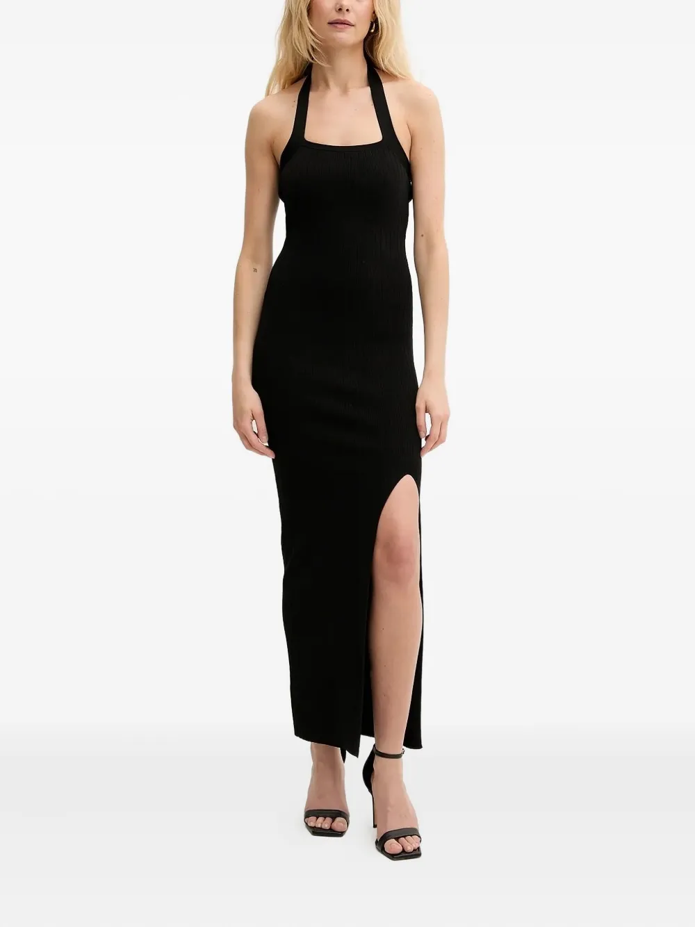 Silvian Heach Halter-neck Ribbed Knit Midi Dress In Black