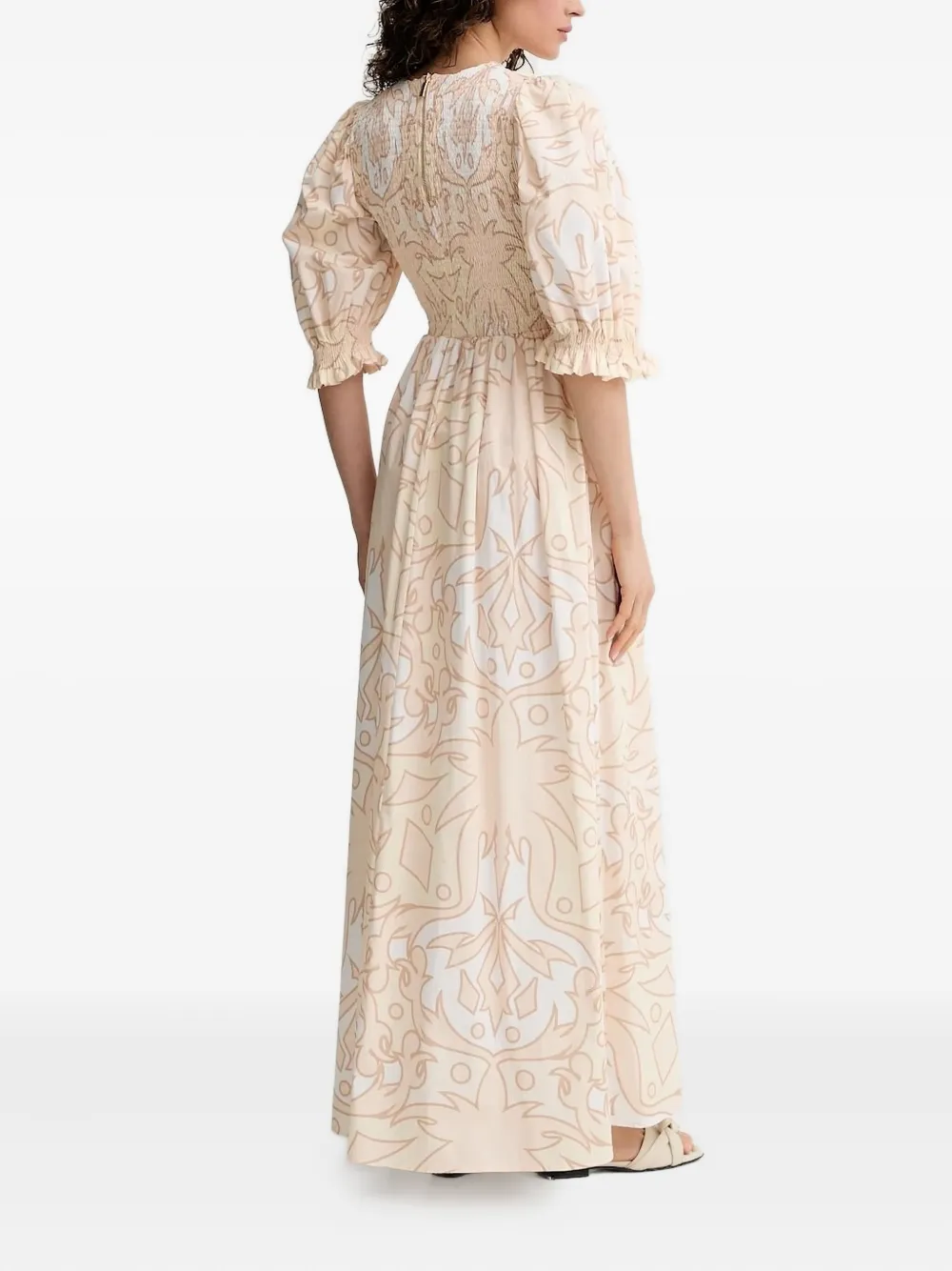 Silvian Heach Maxi-jurk met gesmockt lijfje en print - Beige