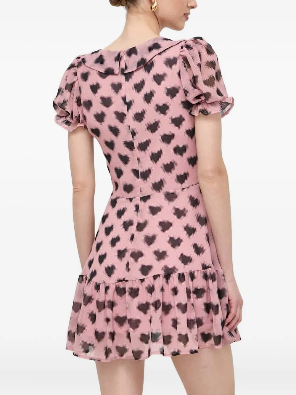 Silvian Heach Frill-neckline Heart-print Mini Dress In Pink