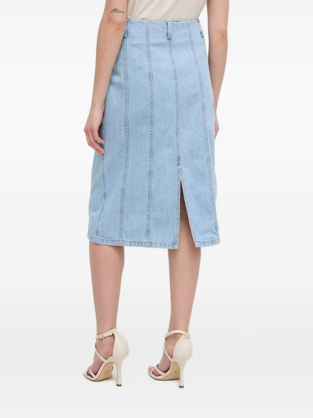 Silvian Heach Straight midi-rok met denim vlakken - Blauw