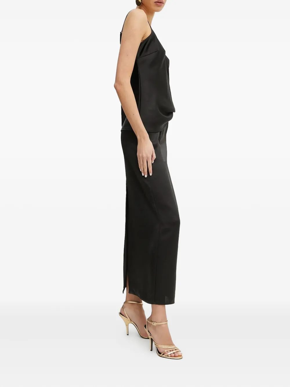 Silvian Heach Satin Midi Skirt In Black