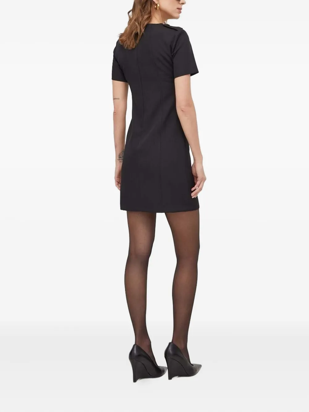Silvian Heach Crew-neck Embellished-buttons Mini Dress In Black