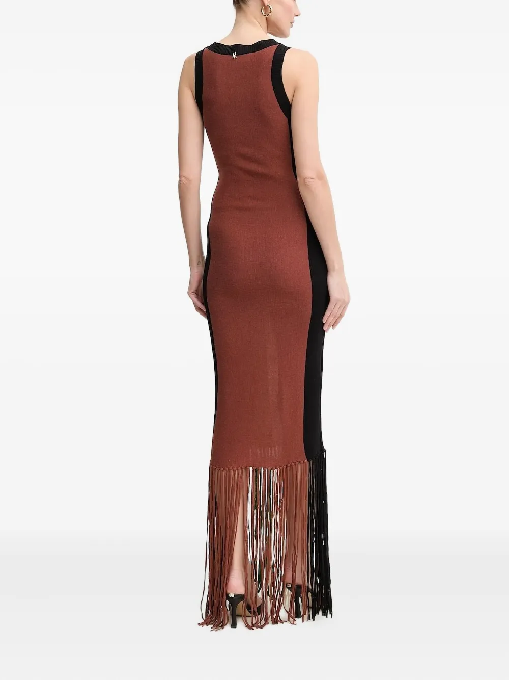 Silvian Heach Sleeveless Fringe Sweater Midi Dress In Green