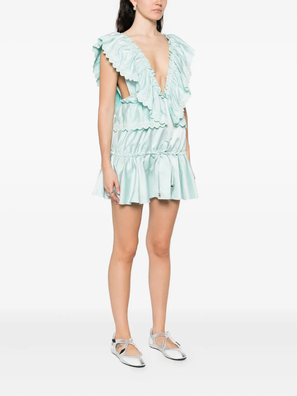 Coperni broderie-anglaise ruffled dress Groen
