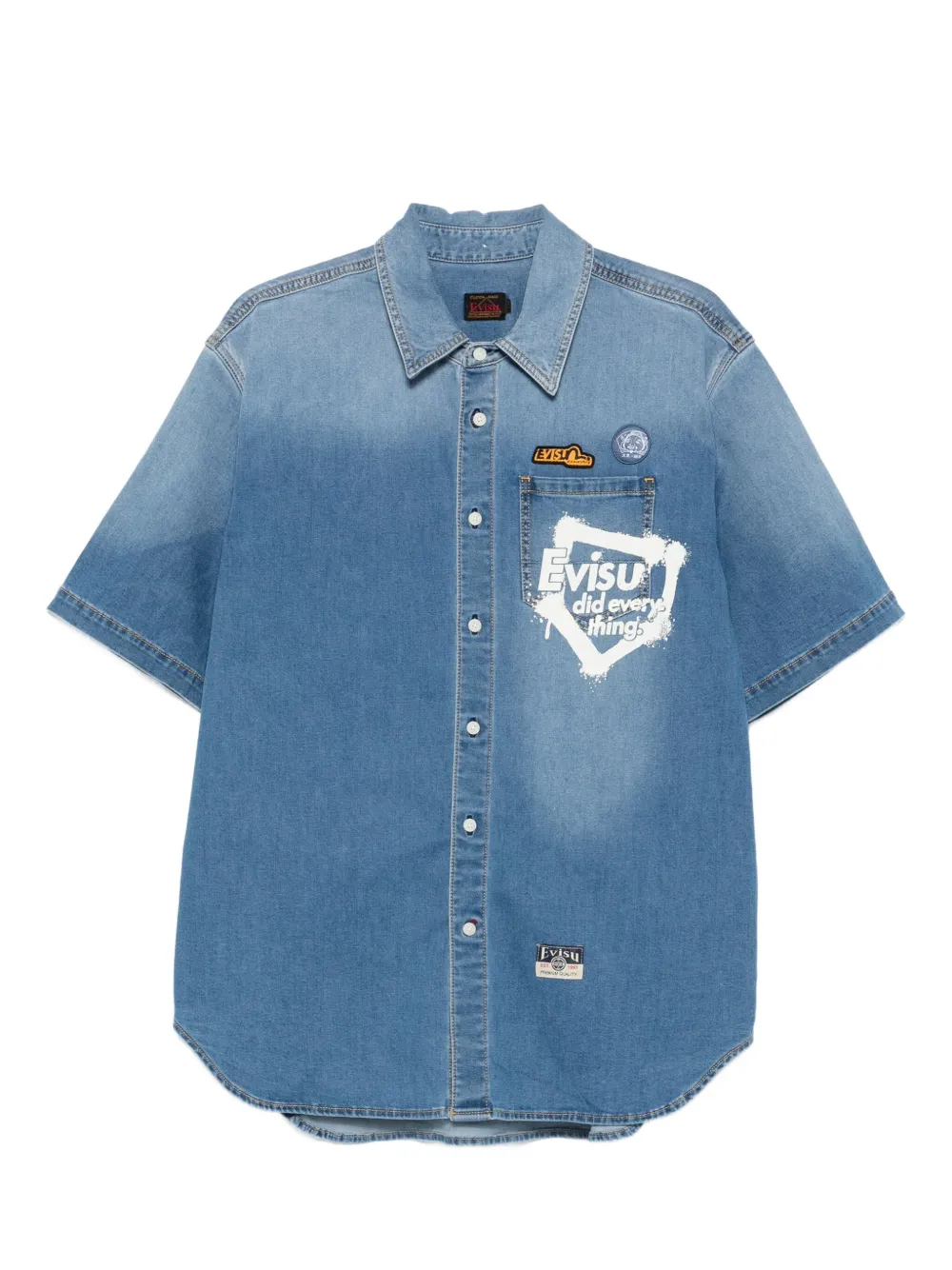 EVISU Daicock graffiti-print denim shirt Blauw