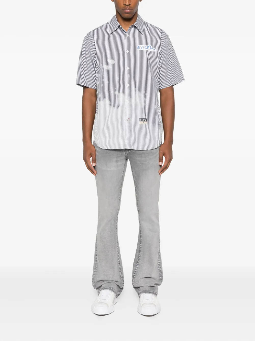 EVISU striped logo-print shirt Zwart