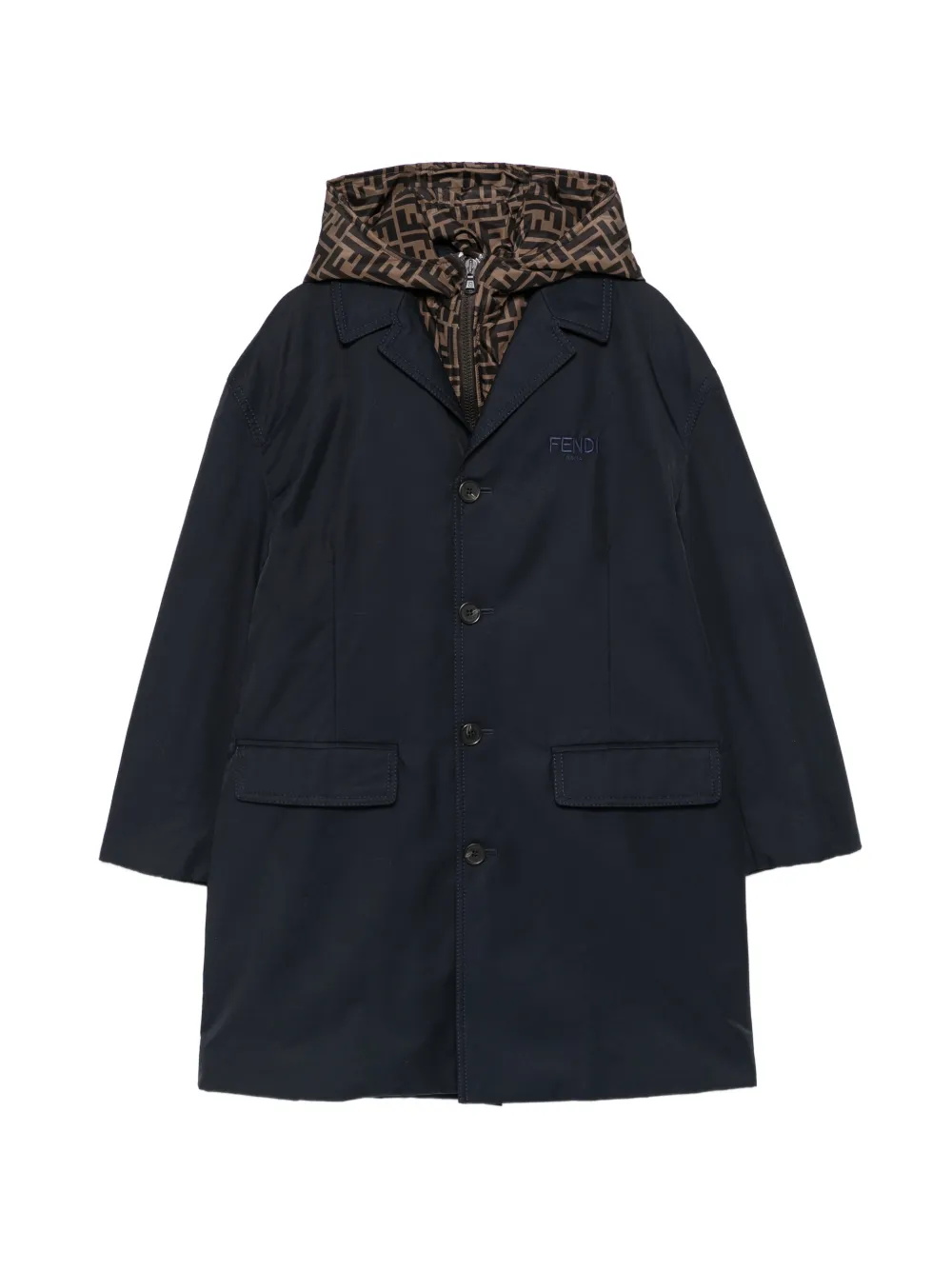 Fendi Kids logo-embroidery hooded coat - Blu