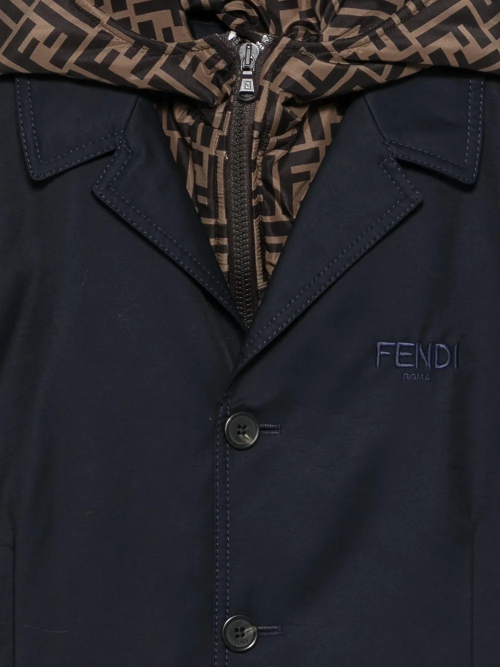 Fendi Kids Jas met capuchon en geborduurd logo Blauw