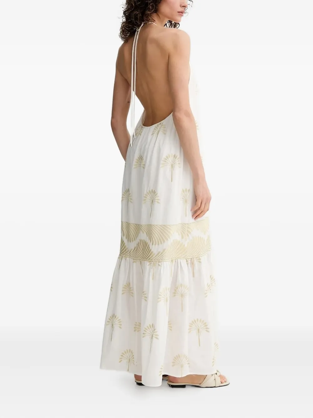SIMONA CORSELLINI halter-neck palm-print maxi dress Wit