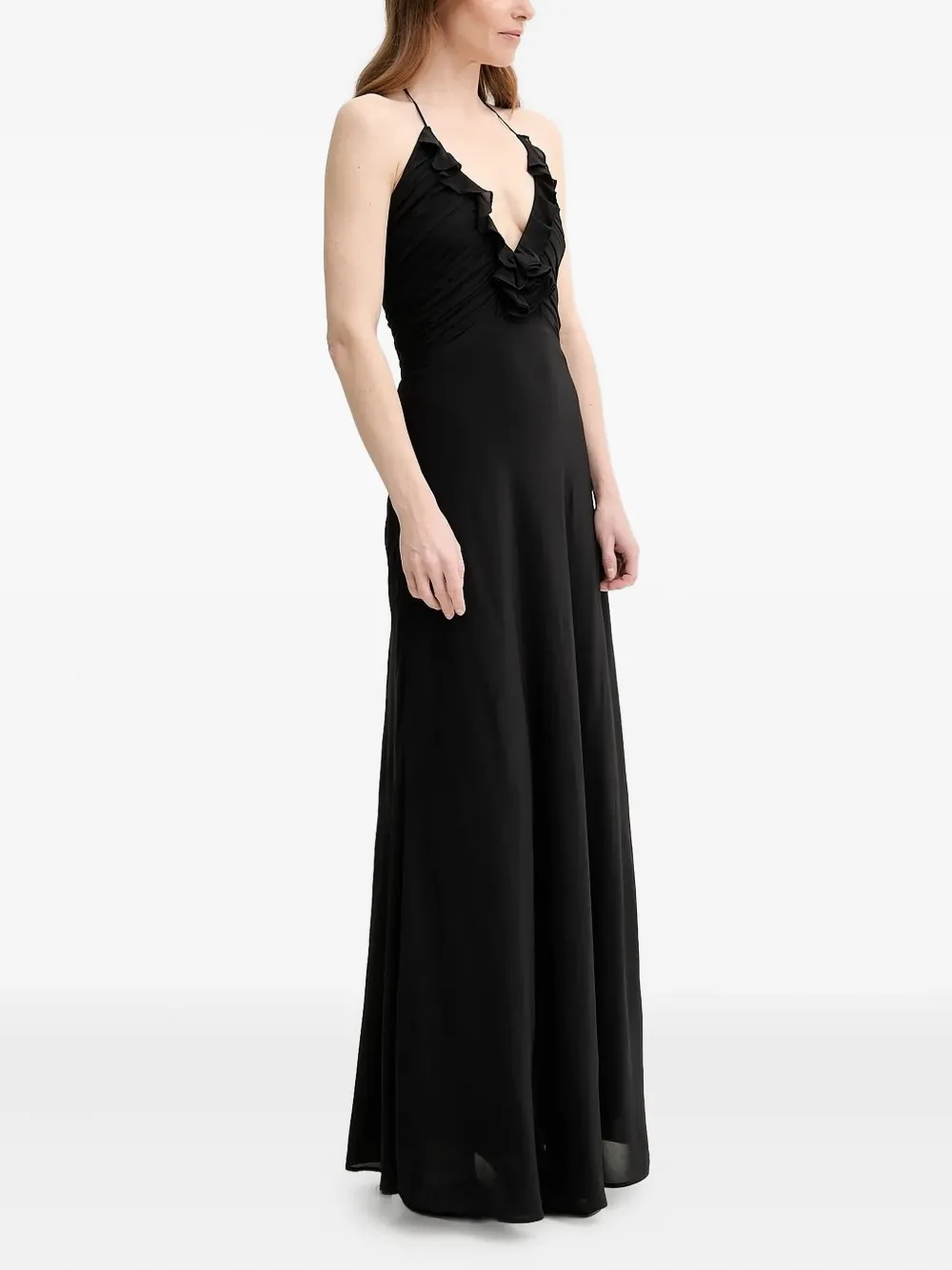 The Kooples Maxi-jurk met ruches en V-hals - Zwart