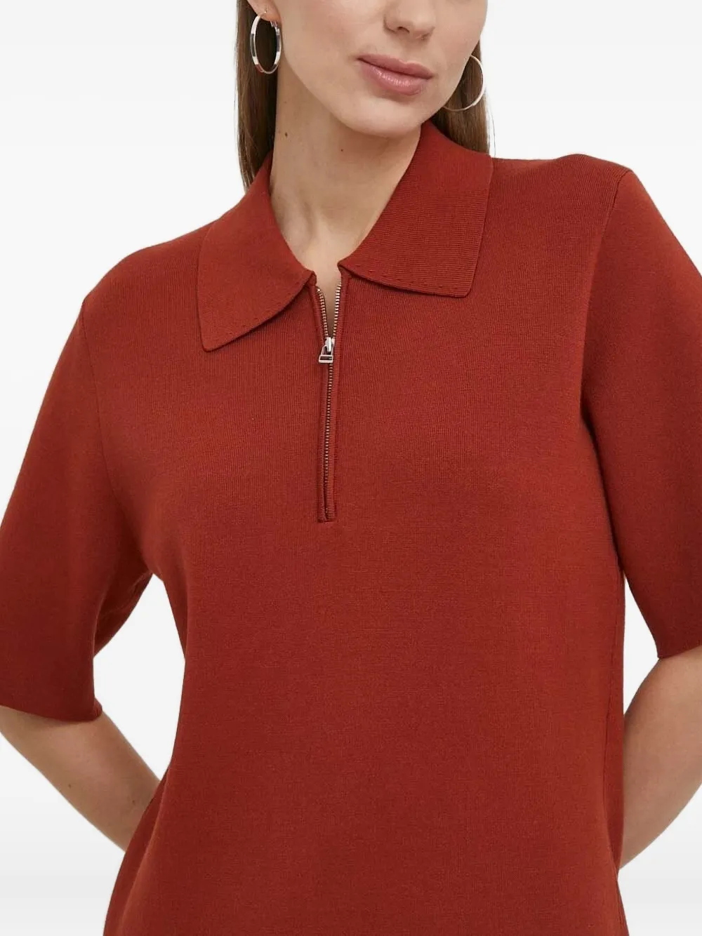 Tiger Of Sweden Ariia Zip-front Polo Top In Brown