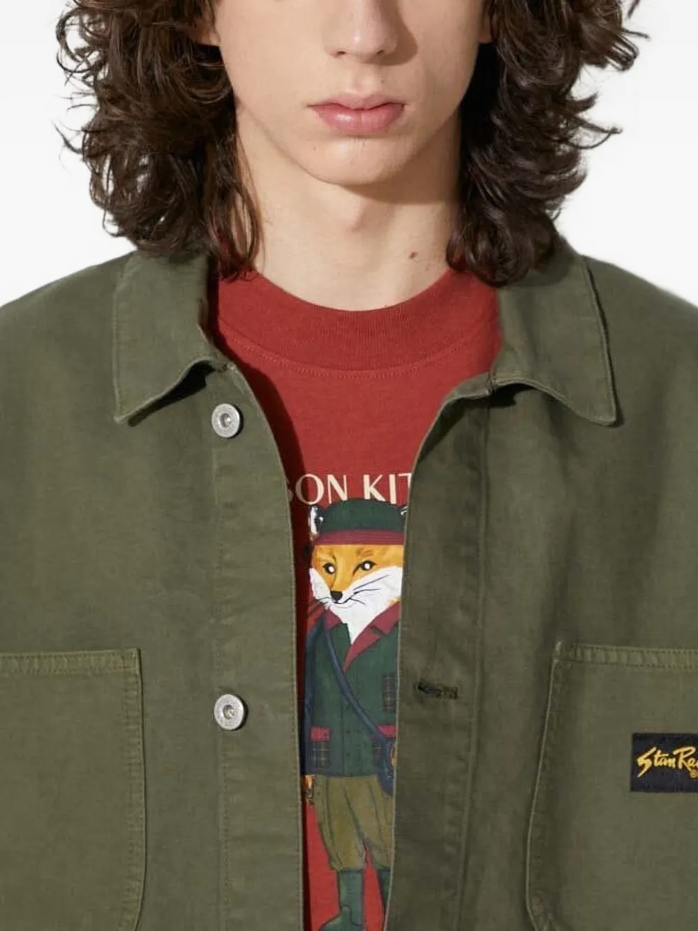 Stan Ray Coverall Double-pocket Button-front Jacket In Green