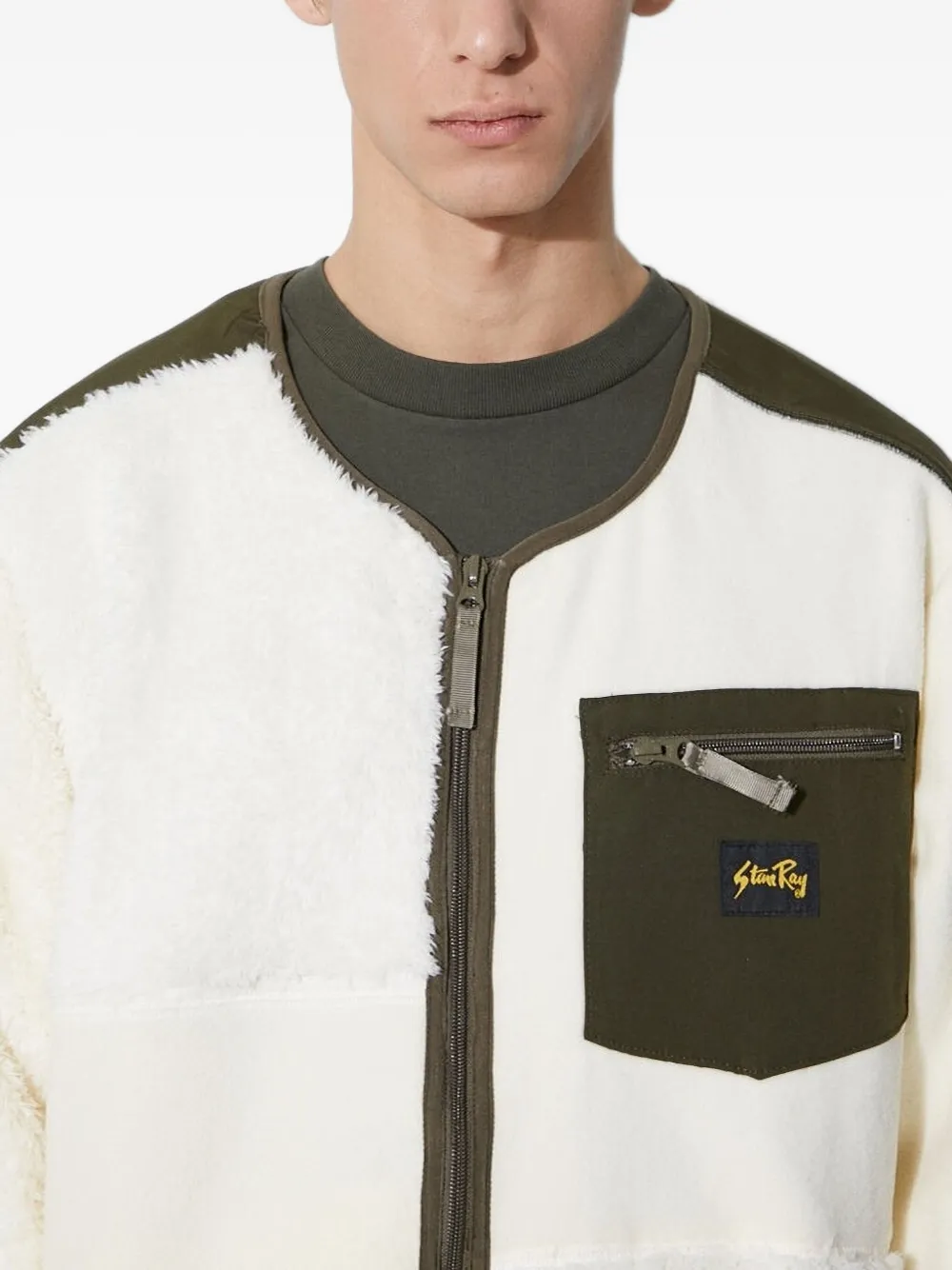 Stan Ray Fleece Panelled Zip-up Sweater In White