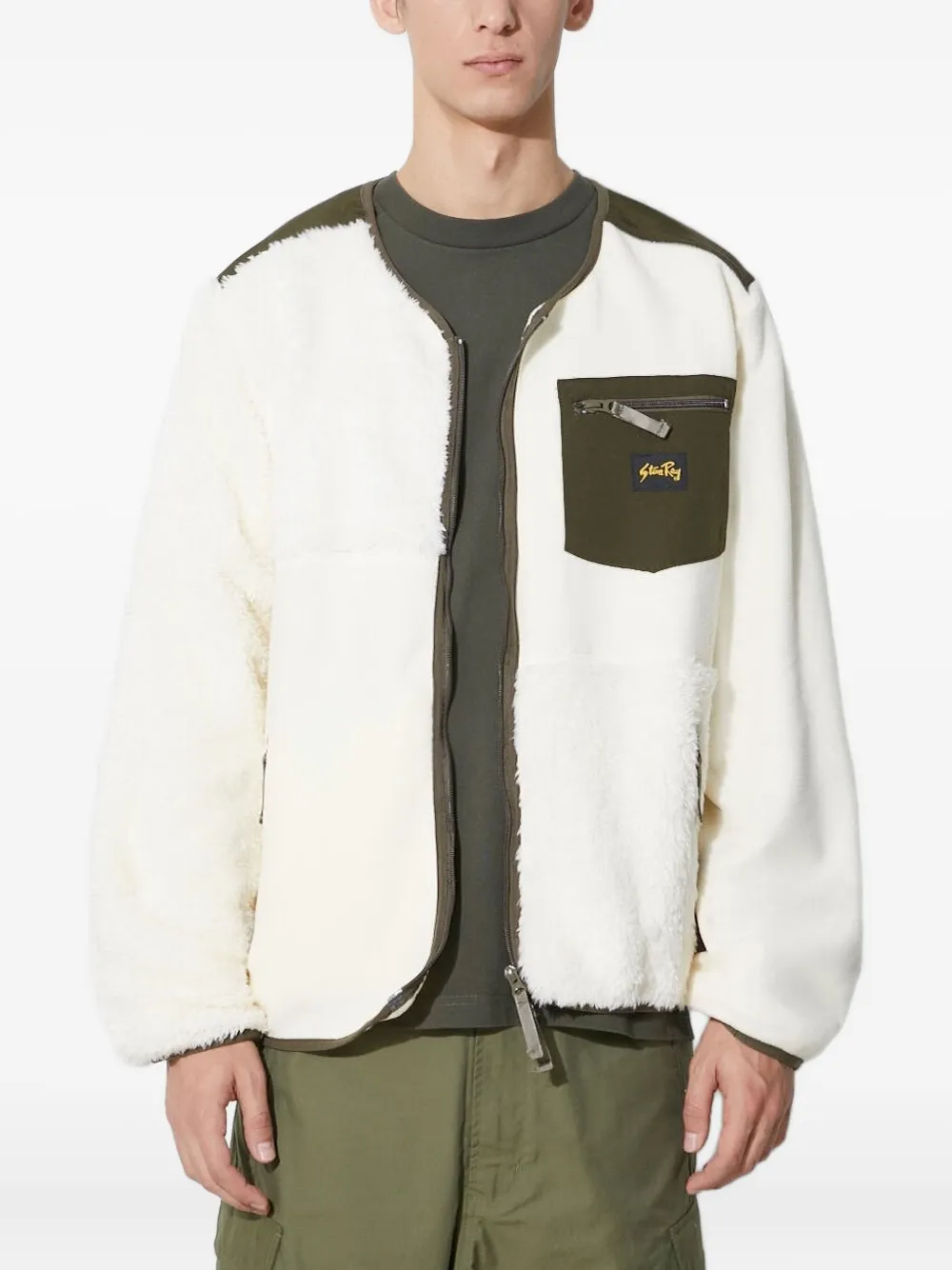 stan ray fleece panelled zip-up sweater | Neutrals | Image 1