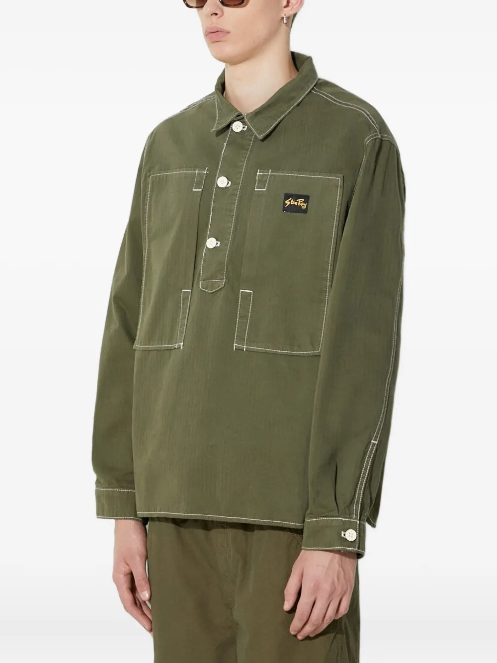 stan ray contrast-stitch half-buttoned shirt | Green | Image 1