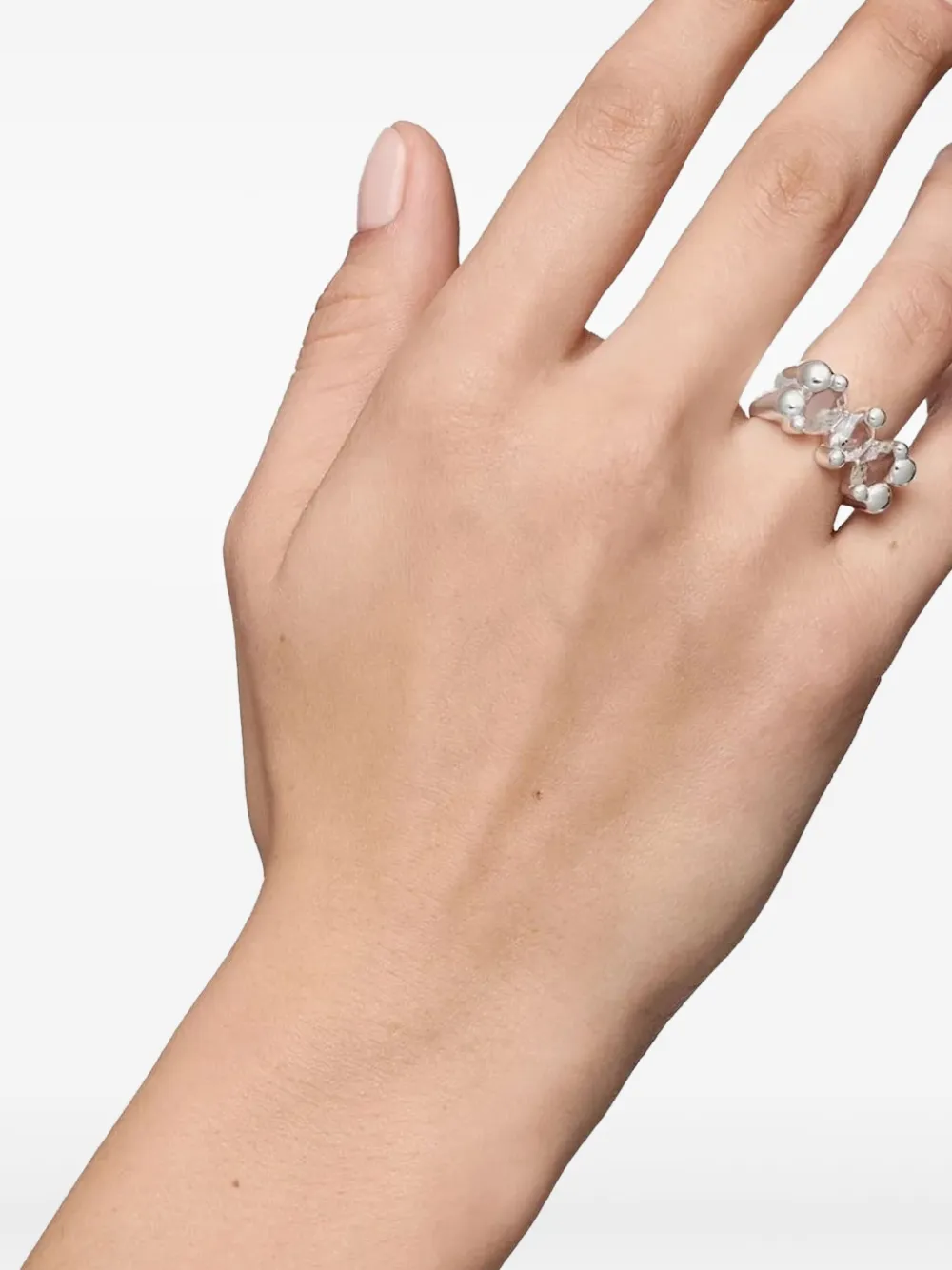 TOUS Cilindervormige ring met drie steentjes - Zilver