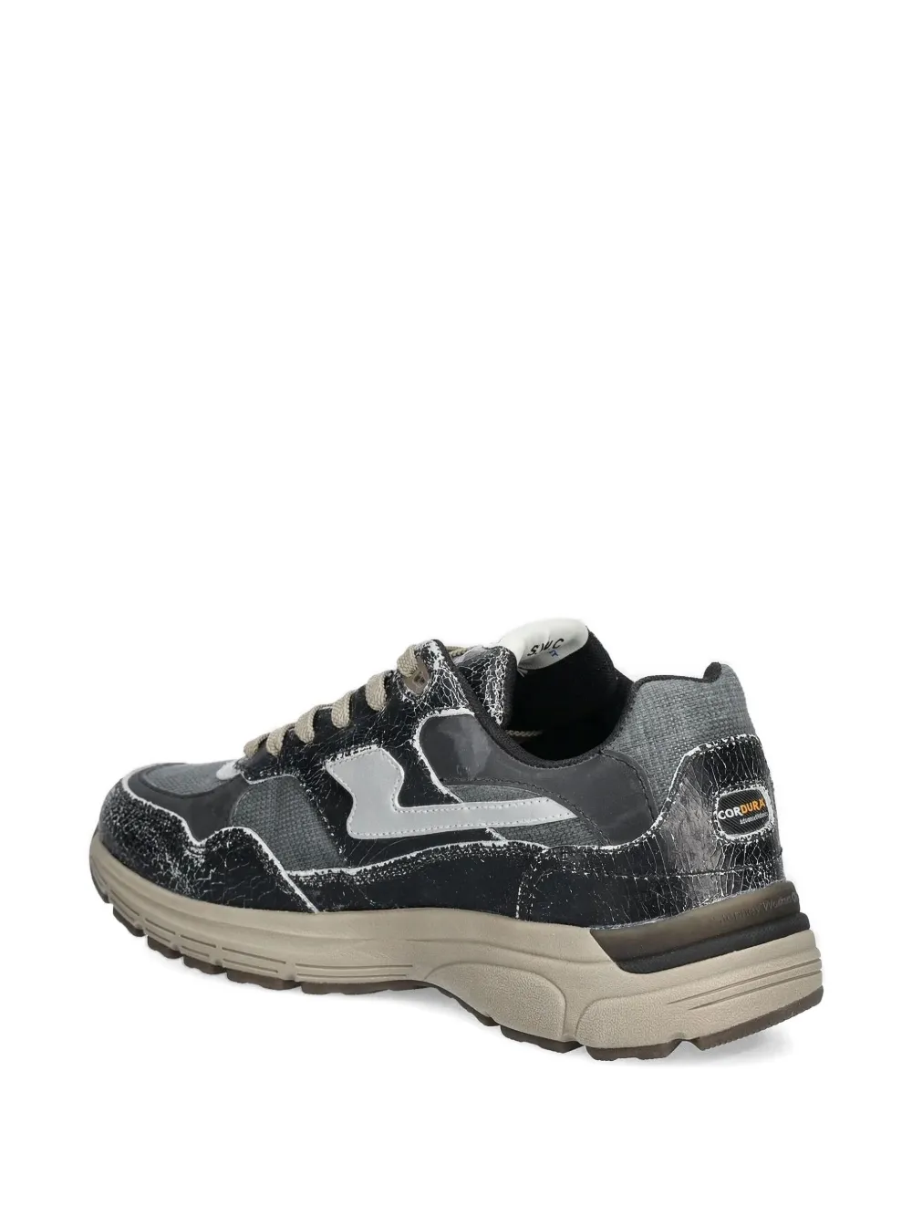  Stepney Workers Club Cracked-leather Sneakers - Grey 