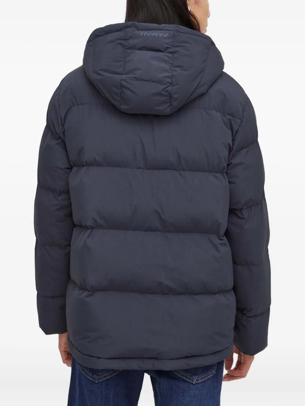 The Mercer Brand Hooded Logo-embroidered Puffer Jacket In Blue