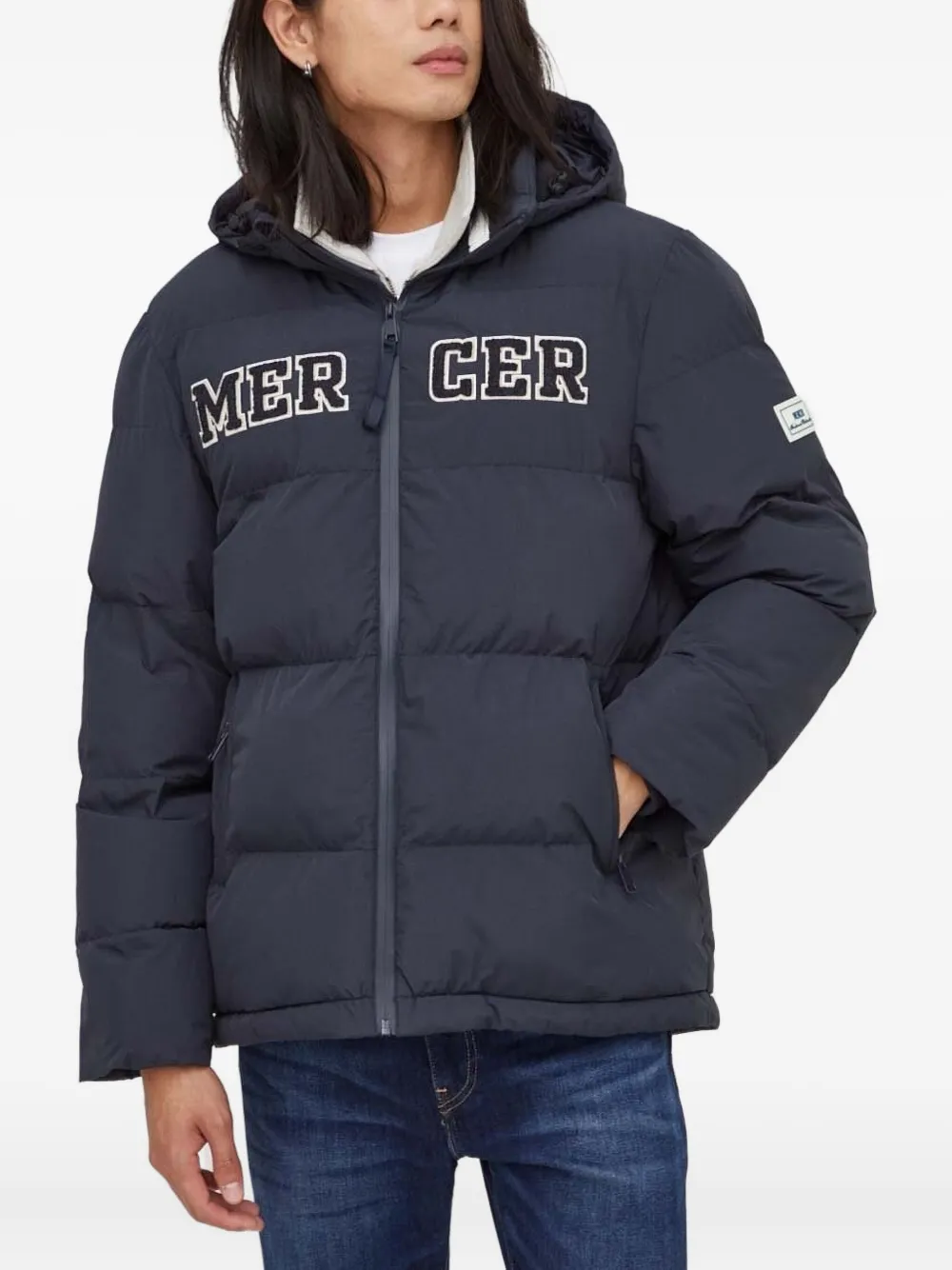 The Mercer Brand Hooded Logo-embroidered Puffer Jacket In Blue