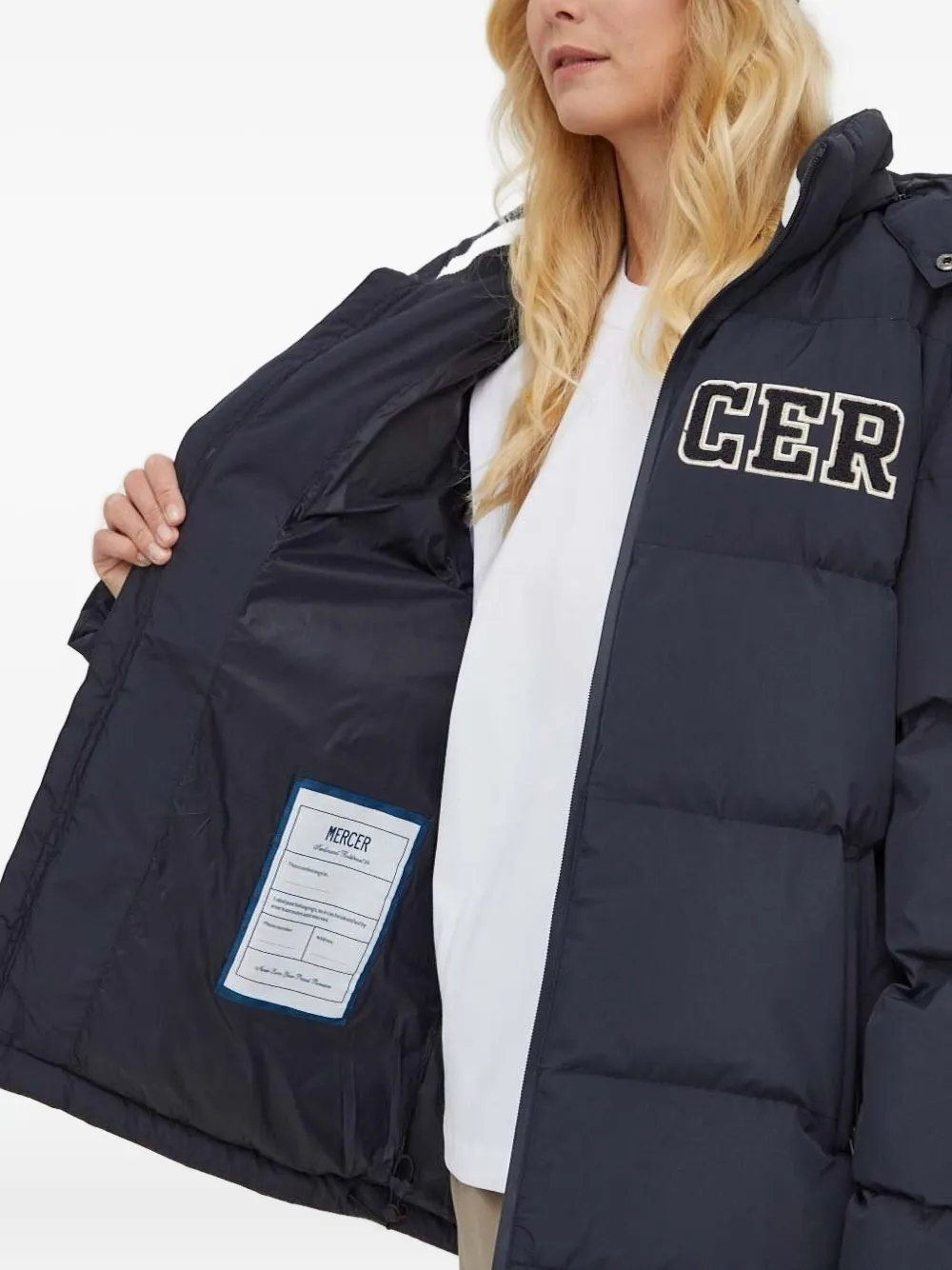 The Mercer Brand Hooded Logo-embroidered Puffer Jacket In Blue