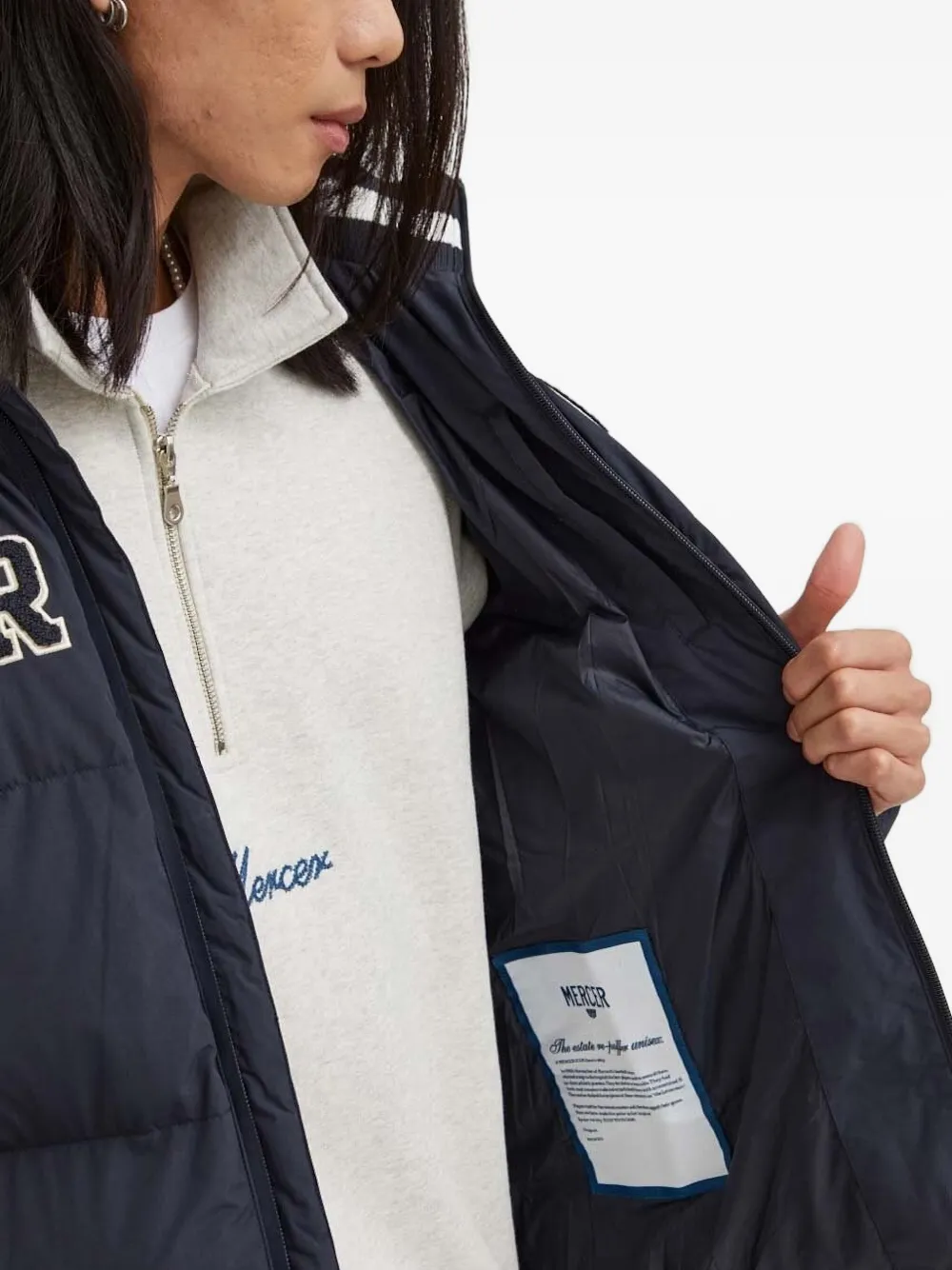 The Mercer Brand Hooded Logo-embroidered Puffer Jacket In Blue