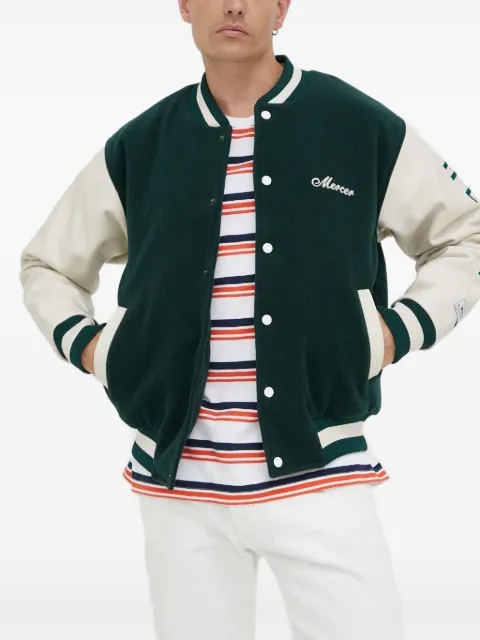 The Mercer Brand leather-sleeved varsity jacket