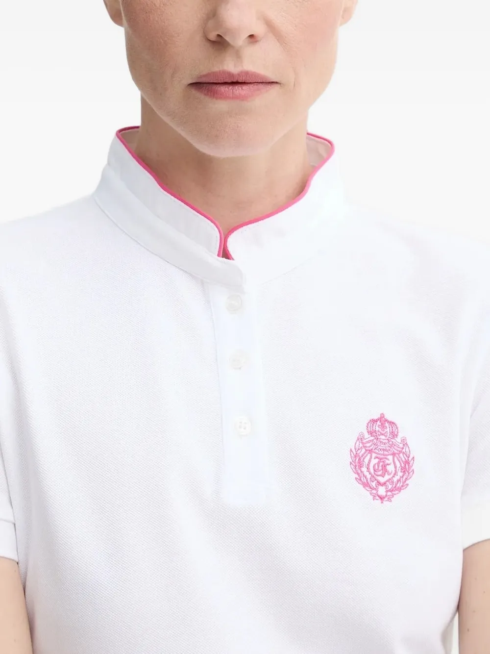 The Kooples Womens White Brand-embroidered Mandarin-collar Cotton Polo Shirt In White