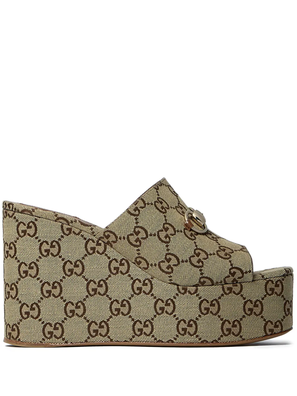 Gucci 105 mm Horsebit sandalen met sleehak Beige
