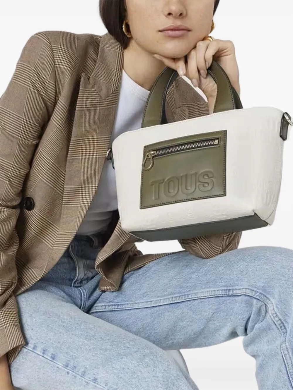 Tous Small Nanda Debossed-logo Tote Bag In Neutral
