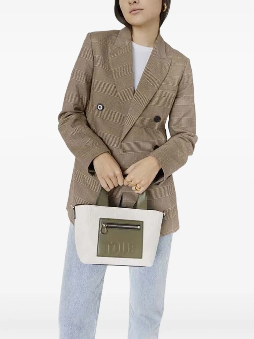 Tous Small Nanda Debossed-logo Tote Bag In Neutral
