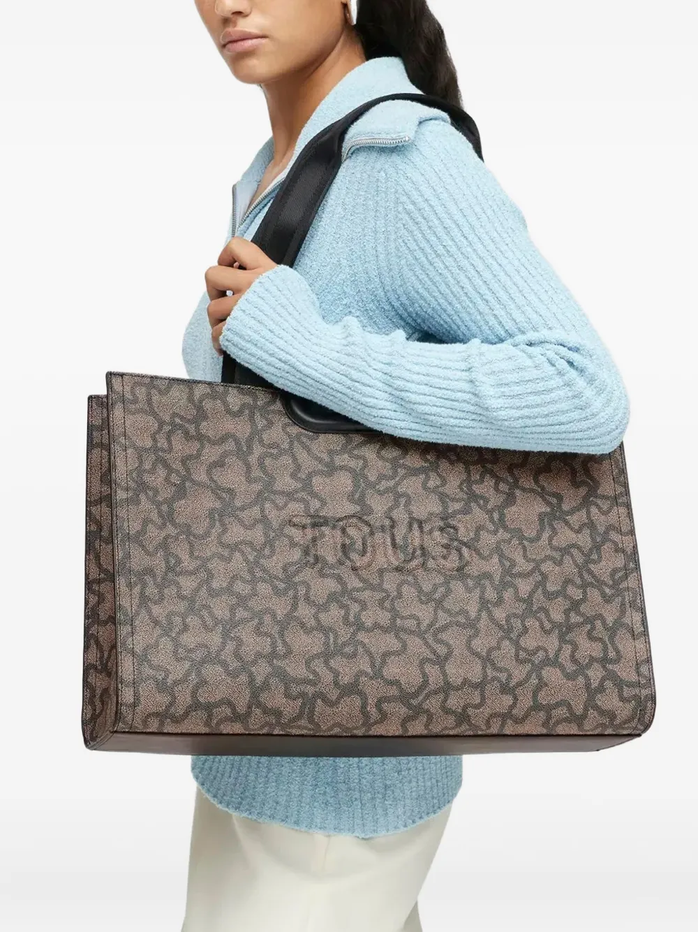 bear-print top-handle tote bag