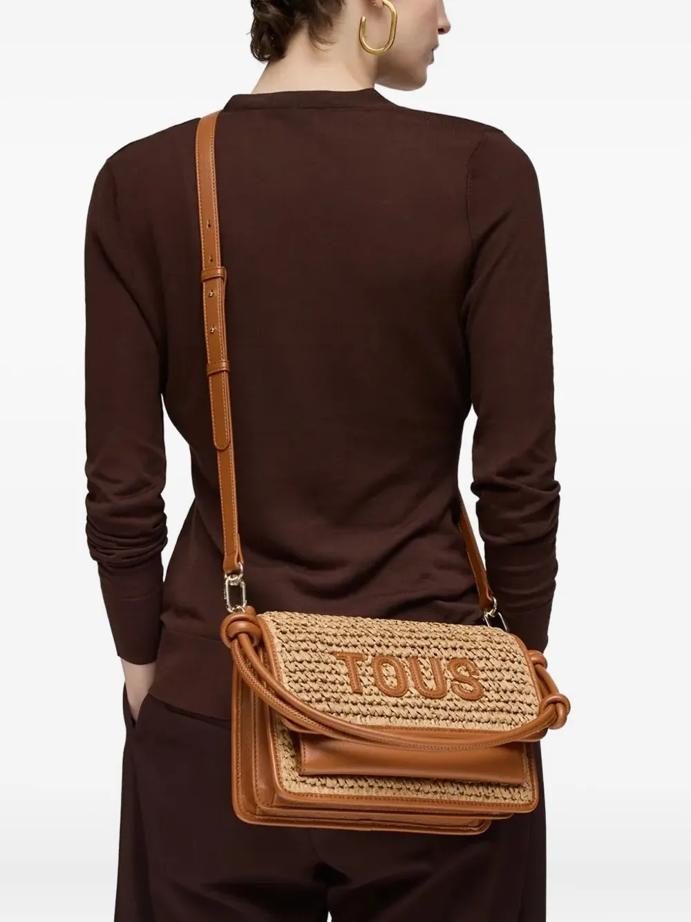 Tous Small Audree Raffia Crossbody Bag In Brown